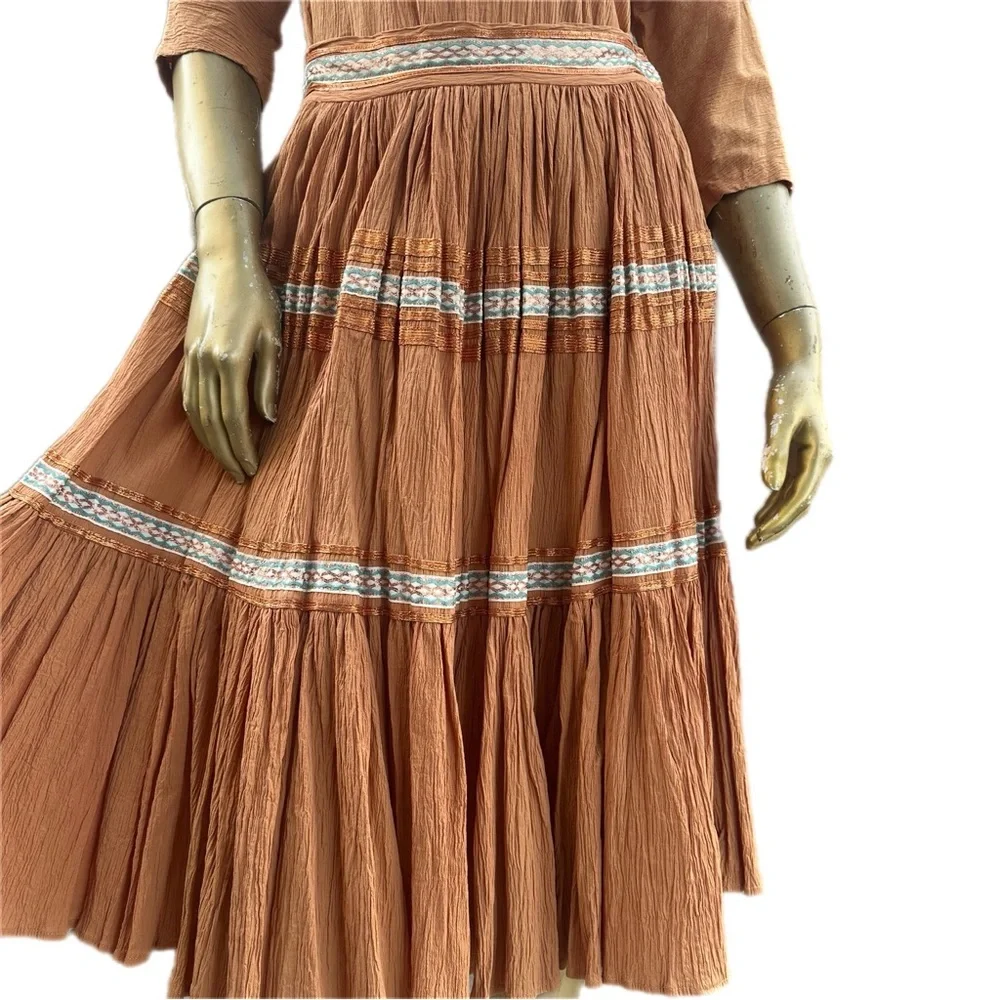 VINTAFE GEORGIE OF ARIZONA GAUZE & COPPER METALLIC PATIO DRESS 2-PIECE SKIRT SET